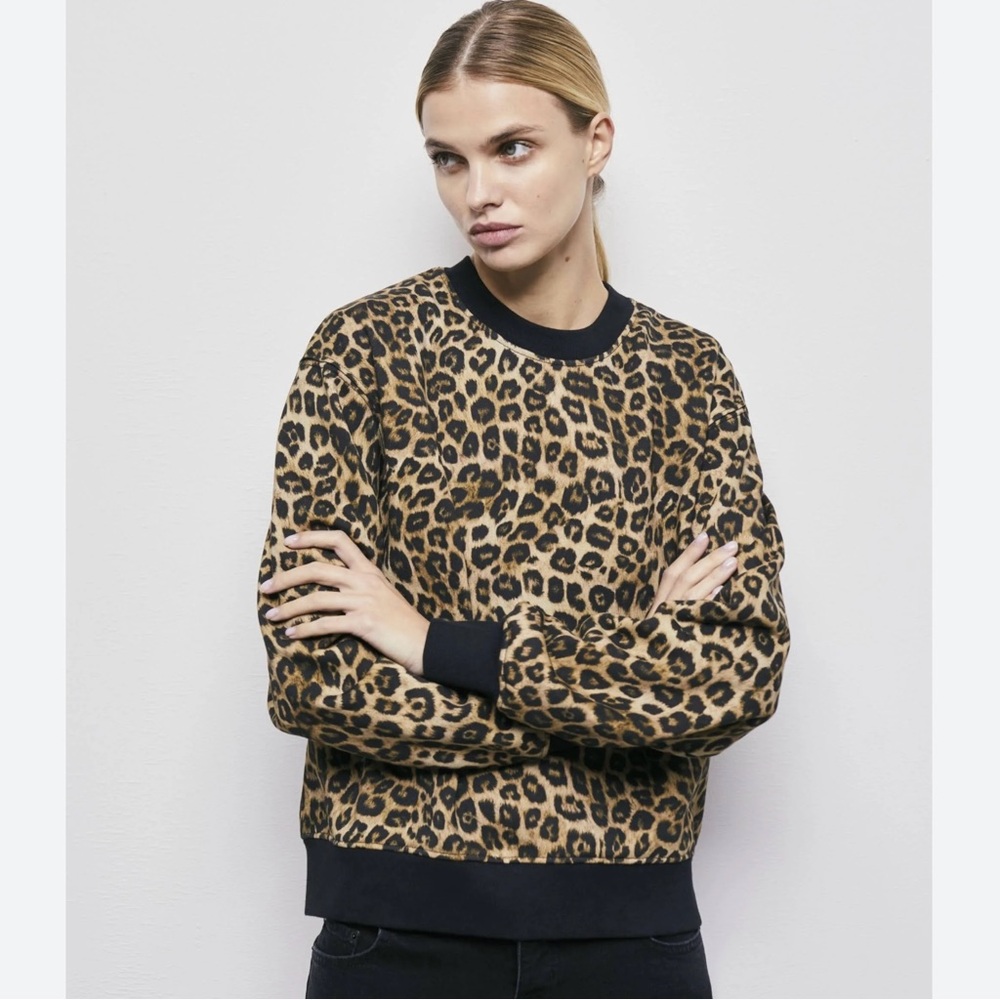 The Kooples Leopard Print Sweatshirt - Black and Brown